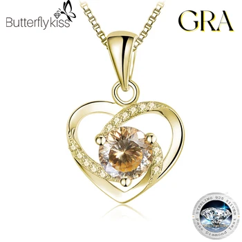 Butterflykiss Love Heart Муассанитовая окачване 100 граненой кройка, позлатените колие с диаманти За жени, бижута от сребро S925