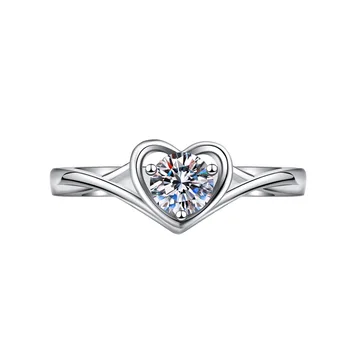 Evimi Сребърен пръстен с имитация на муассанита за жени Lady Fashion Love Heart, блестящи накити, подарък за участието на Едро