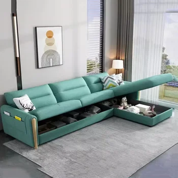 Дървени секционни дивани Прости легла Kawaii L Shape Зелени Модулна мека мебел за дневна в стил century Nordic kanapa 
луксозни мебели