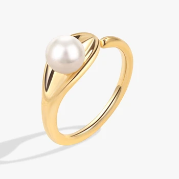 Нов прием на NBNB Кръгло Перлена пръстен за жените и Модата Регулируема Отворен пръстен Модни Дамски Бижута за партита Подарък на пръст