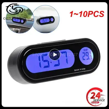 1 ~ 10ШТ Автомобилни мини електронни часовници Time Watch Часовник на арматурното табло на автомобила Нажежен термометър Черен цифров дисплей За полагане на автомобили