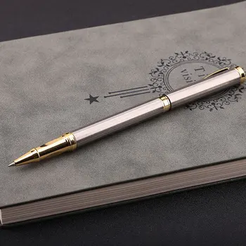 1 бр Цельнометаллическая луксозна химикалка писалка 0,5 мм и среден размер със сребърен клипс за попълване на училище офис бизнес химикалки и Канцеларски писма