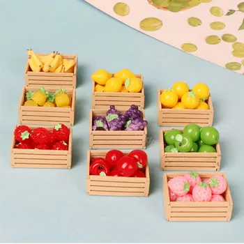 1 комплект симулационни миниатюрни мини-плодове с дървена рамка, играчки-модели за Барби Ob11, аксесоари за кухня в кукла къща, ролеви игри