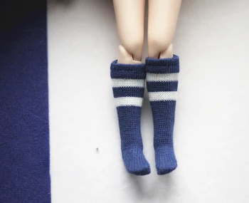 1 Чифт гольфов тъмно синьо за кукли Blyth Licca Kurhn, спортни чорапи в синя зимна лента за аксесоари