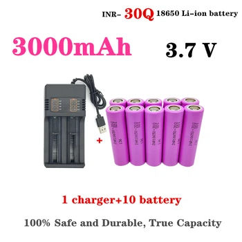 100% оригинална литиево-йонна акумулаторна батерия истинската капацитет INR 30Q 18650 3,7 3000 mah, мощен разряд 20A с висок ток