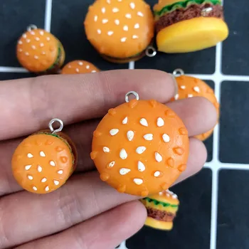 10шт Големи и Малки 3D амулети от смола, за хамбургери, имитиращи храна, обеци, висулки, Ключодържател, гривна от Бижутериен аксесоар за самостоятелно приготвяне