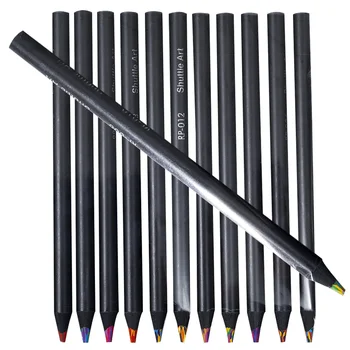 12шт цветни Моливи за графити, Моливи с сърцевината на Дървени Моливи за рисуване Цветни Моливи за рисуване