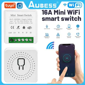 16A MINI Sasha Wifi Smart Switch Поддръжка на 2-полосного таймер за управление на безжични ключове, автоматизация на умен дом, съвместими с Алекса Google Home