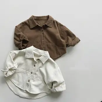 2023 Есен, нови детски ризи с дълъг ръкав, яке, однотонное ежедневното палто за момчета, модни детски ризи, блузи, памучен детски дрехи