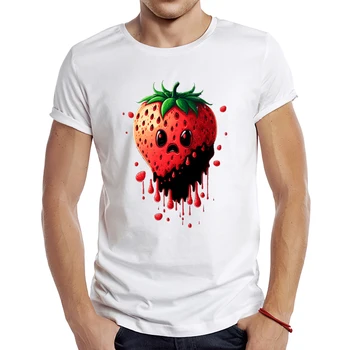 2023 Мъжки нова забавна тениска с изображение расстроенной ягоди с къс ръкав, стръмни върхове с принтом, хипстерская тениска