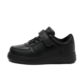 2024 Детски обувки Обувки за момчета от изкуствена кожа върху плоска подметка, Удобни черно-бели ежедневни обувки, детски тенис обувки за скейтборд за момче