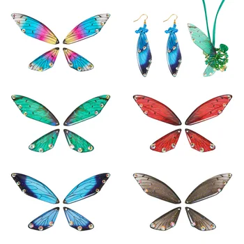 20pcs Градиентный Цвят Смола Висулки във формата на Крило на Пеперуда с Блестяща Пудра и Кристали за Висящи Обеци Колиета Производство на Бижута