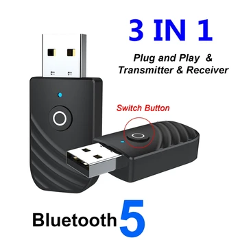 3 В 1 USB Bluetooth 5.0 Аудио предавател, приемник адаптер за телевизия за PC на Автомобила 3,5 мм
