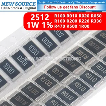 50шт 2512 SMD Резистор 1 W 1% 0,1 R 0,1 Ω R100 R010 R020 R050 R100 R200 R220 R330 R470 R500 1R00 Резистори