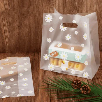 50шт Пластмасов подаръчен пакет с цвете Маргаритки с дръжка, подарък пакет за Коледната сватба, пакет за опаковане на бонбони и торти