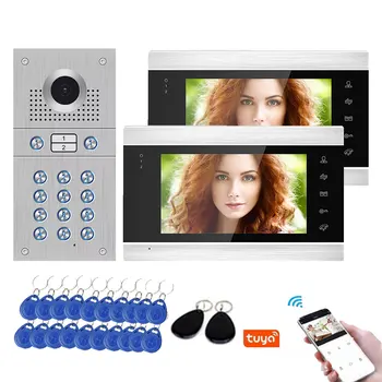 7-инчов Безжичен видео домофон 2 LCD с Камера и Кодова Клавиатура/RFID-Карти, Система за Контрол на достъпа Запис за Откриване на Движение