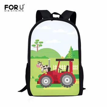 FORUDESIGNS/ Ежедневни 16-инчовата училищна чанта с изображение ферма трактор с мультяшными щампи за деца, удобни ученически раници за деца, чанти за лаптопи