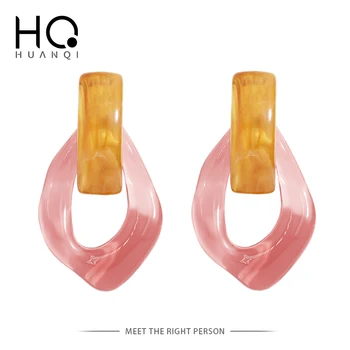 HUANZHI 2021 Ретро Цветни Прозрачни Акрилни обеци-петна от смола, Геометрични Кухи обеци-капки за жени и момичета, бижута