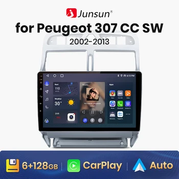 Junsun V1 AI Voice Wireless CarPlay Android автомагнитола за Peugeot 307 2008 2002-2013 4G Автомобилен мултимедиен GPS 2din автомагнитола