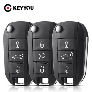 KEYYOU Калъф за автомобилни ключове с Дистанционно управление за Peugeot 208 2008 301 308 и 508 5008 RCZ Expert За Citroen C-Elysee C4-Cactus C3 Light