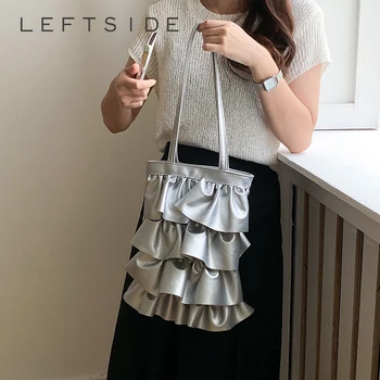 LEFTSIDE Y2K Style Small Fold Сребристи Дизайнерски Чанти През Рамо за Жени 2023 Корейската Мода Y2K Чанта под Мишниците Чанти и портмонета