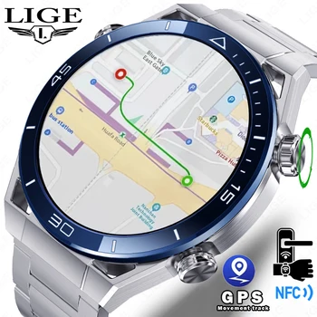 LIGE GPS Смарт Часовници за Мъже С резолюция 454*454 HD Voice NFC Часовници с Компас Водоустойчив ЕКГ + ТОЧКИ Смарт Часовници За Android и ios