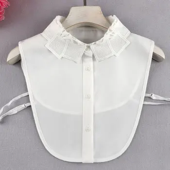 Linbaiway Дамски однотонная Бяла шифоновая риза с фалшив яка, дамски шифоновая риза с фалшив яка рокля-пуловер с подвижна яка, най-риза с ревери