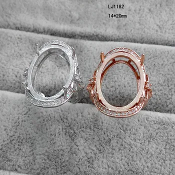 MeiBaPJ 14*20 Модерен пръстен-елипса, Празни Поставки за жени/Мъже, Истинско Сребро 925 проба, Изискани Бижута
