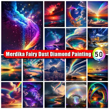 Merdika Fairy Dust Диамантена живопис Пейзаж, Определени за кръстат бод Чанта с цип Бродерия Природа Диамантени Плочки Цветни произведения на изображението
