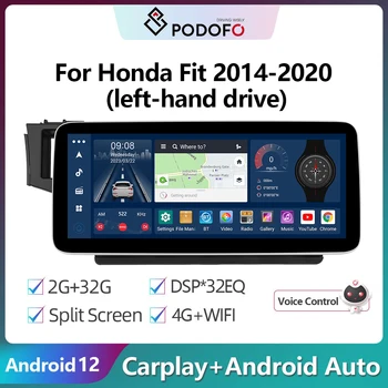 Podofo 12,3-инчов Авто радио Android с мултимедийни видео за Honda Fit 2014-2020 GPS навигация Carplay Стерео 4G WIFI