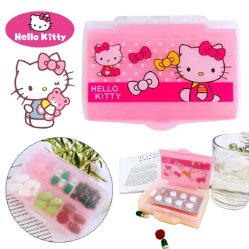 Sanrio Hello Kitty Кутия за хапчета Преносим Пътен Титуляр за лекарства Калъф за съхранение на лекарства Седмично Кутия за хапчета за лекарства Органайзер за хапчета