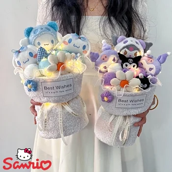 Sanrio Плюшен кукла на Hello Kitty Kuromi Cinnamoroll, набор от цветове, играчка, подарък пакет, Свети Валентин, Коледа, подарък за приятелката си, кукла
