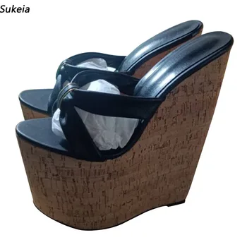 Sukeia/ Дамски Сандали-чехли Ръчно изработени платформа, сандали на танкетке, Без закопчалка С кръгла пръсти, Красиви Черни Вечерни Обувки, Дамски Големи размери САЩ 5-15