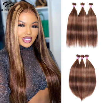 UNice Hair Директни снопове от човешки косъм TL412 Кафяви светлите снопове от човешки косъм 3шт / 4шт 8-30 см