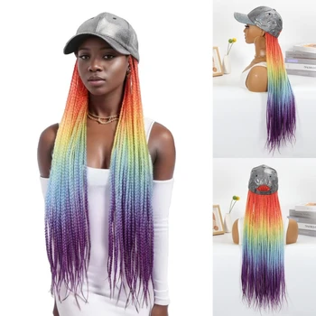 WIGERA Rainbow Ombre В продажба на Евтини сплетен синтетични перука дълга кутия със сребристи бейсболкой за удължаване на косата в косичку за жени