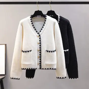 Xiaoxiangfeng, имитация на шенилна, Норковый мек вълнен плат пуловер, палто, Женски Свободен Универсален Мързелив Кратък вязаный жилетка, Модерен топ