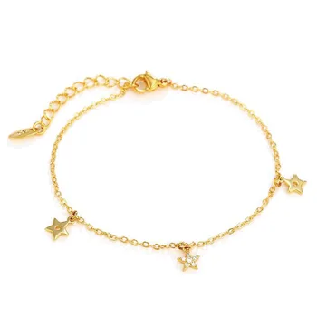 XP Jewelry - (20 см х 6 мм) Приказно Гривни-Верига Във формата на Звездички За Жени С Покритие От Чисто Жълто Злато