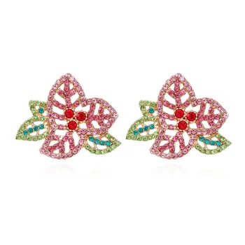 Y2K Цветни обеци-розово с цветя от планински кристал за жени, дамски обеци от сплав с кристали, бижута сватба, подарък