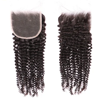 Yiwigs Hair Бразилско кудрявое дантелено закриване 4x4 HD, Само на 100% човешка коса, натурален цвят, тъкане от коса Remy За продажба