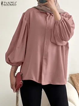 ZANZEA Елегантна дамска блуза с дълъг ръкав, есенна однотонная риза, Мюсюлманска мода, Ежедневни Свободни блузи за работа и отдих, Турска Абайя Оверсайз