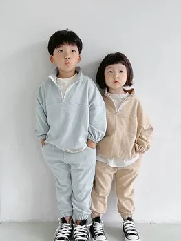 ZHIO 2023 Есента Корейската детски дрехи, модерен случайни пуловер с цип за момчета и момичета, есента комплект от две части, Есента комплект от две части