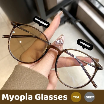 Автоматично Фотохромичните очила за късогледство Retro Art Man Pc Near Sight Glasses Дамски очила за късогледство в кръгла рамка, по предписание на лекаря