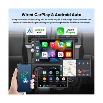 Автомобилна стерео Carplay Android Auto в един Din, 7-инчов радио сензорен екран, огледалото връзка/Bluetooth /FM радио /Резервна камера + МИКРОФОН
