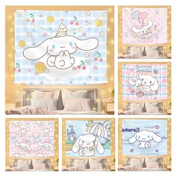 Аксесоари Kawaii Sanrio Фонова плат Cinnamoroll Скъпа стенни плат за красота, Гоблени, украса на стаята, тъканни играчки за момичета в подарък