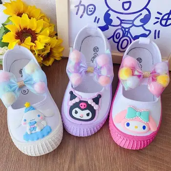 Аниме Sanrio My Melody Kuromi Детски обувки подметка Удобни домашни обувки за момичета Cinnamoroll Универсална парусиновая обувки с анимационни герои