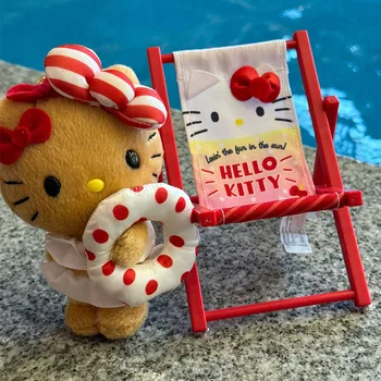 Аниме Sanrio Черна Кожена окачване на Hello Kitty Плюшени Кукли, Ключодържатели Сладки INS Хавайски Ваканция Пръстен за плуване, Играчки, Чанта за Аксесоари