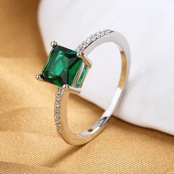 Аристократ Нов пръстен с изумруд квадратна кройка, скъпоценния камък и диамантен пръстен, дамски бижута за коктейльной парти, подарък за Годишнина, безплатна доставка