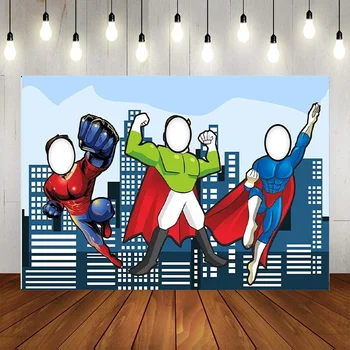 Банер с участието на супергерой Фон за снимки с Голямо лице на герой Тематичен декор за парти за рожден Ден Детски Душ