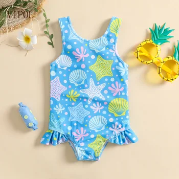 Бански костюми VIPOL за новородени момичета с хубав дизайн и принтом, ежедневни Летни бански костюми за новородени деца, плажно облекло за отдих, съоръжения