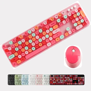 Безжична комбинирана клавиатура с мишка 2.4ghz, оптична мишка, клавиатура със 104 клавиша, розова Ергономична преносима клавиатура и мишка за преносими КОМПЮТРИ